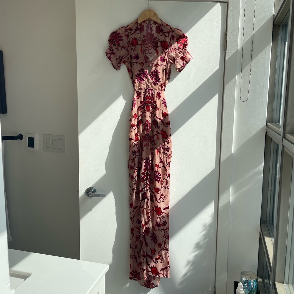 For Love & Lemons Pink Backless Floral Embroidered Dress